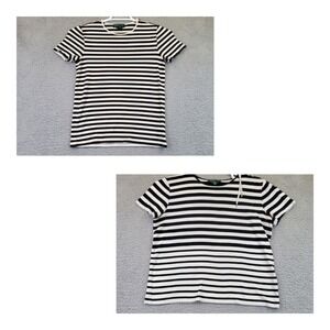 Lauren Ralph Lauren Top Women M Black Striped Y2K Lot 2 Nautical Shirt Old Money